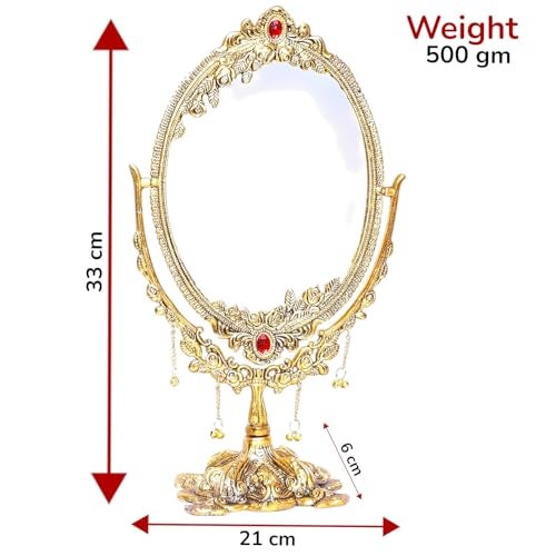KridayKraft Gold-Plated Double-Sided Oval Metal Table Mirror – Floor-Mounted Unframed Vanity Mirror for Home Décor, Birthday, Anniversary, Wedding & Festive Gifting for Loved Ones - Image 2