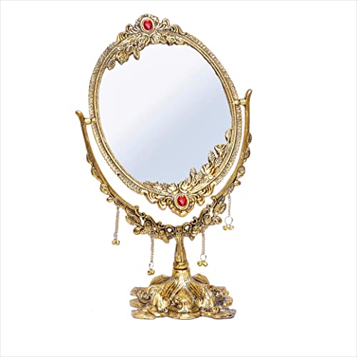 KridayKraft Gold-Plated Double-Sided Oval Metal Table Mirror – Floor-Mounted Unframed Vanity Mirror for Home Décor, Birthday, Anniversary, Wedding & Festive Gifting for Loved Ones - Image 5