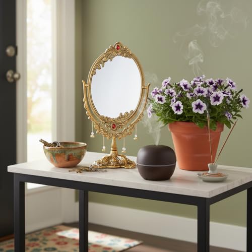 KridayKraft Gold-Plated Double-Sided Oval Metal Table Mirror – Floor-Mounted Unframed Vanity Mirror for Home Décor, Birthday, Anniversary, Wedding & Festive Gifting for Loved Ones - Image 4