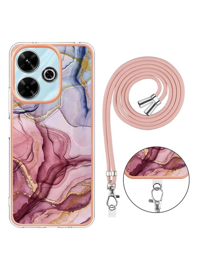 اس-توب جراب لهاتف Redmi 13 4G مطلي بالرخام الكهربائي مع حبل تثبيت مزدوج الجوانب - Image 4