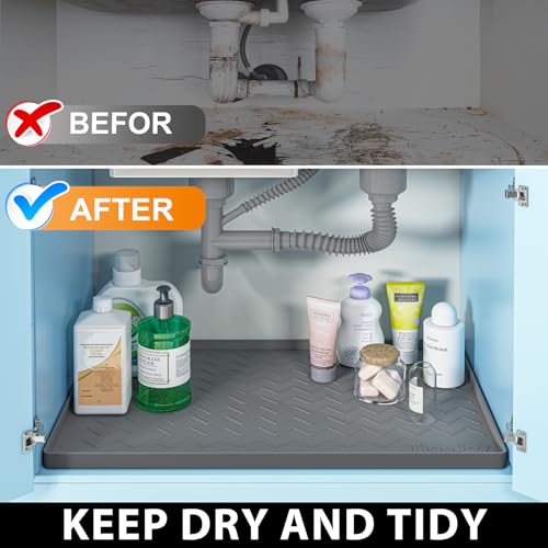 TigeJoy 19" x 19" Under Sink Mats for Kitchen Waterproof, Leak-Proof Silicone Mat Sink Protector and Cabinet Liner, Kitchen Essentials Organizer and Storage, Boot or Shoe Tray, Pet Feeding Mat - Image 5