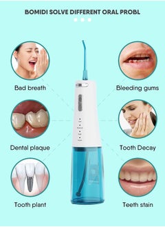 BOMIDI Portable Water Flosser for Teeth Cleaning Cordless Dental Oral 360° Rotating 6 Nozzle 300ml Tank 7 Levels of Adjustable Water Pressure IPX7 Type-C Charging D3 PRO - White And Blue  - Image 5