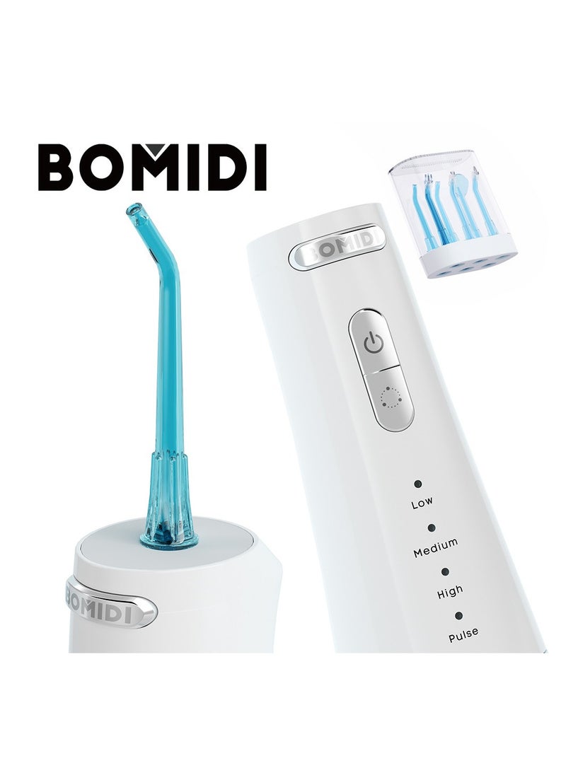 BOMIDI Portable Water Flosser for Teeth Cleaning Cordless Dental Oral 360° Rotating 6 Nozzle 300ml Tank 7 Levels of Adjustable Water Pressure IPX7 Type-C Charging D3 PRO - White And Blue  - Image 4