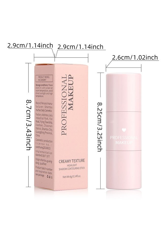 Creamy Texture Highlight Shadow Contouring Stick, Dual-ended Blush Stick With Sponge, Cream Contour Stick, 3-in-1 Cheek Blush & Lip Tint & Eyeshadow Moisturizing Lightweight Multi-Stick Blush(#104)