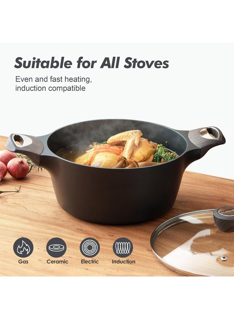 Nonstick Stock Pot with Lid, 4.5 QT Soup Pot Casserole Pot, Healthy Pasta Pot, Large Deep Cooking Pot, Big Sauce Pot Stew Pot, Induction Compatible, PFOA PFOS APEO Free, Black - Image 4