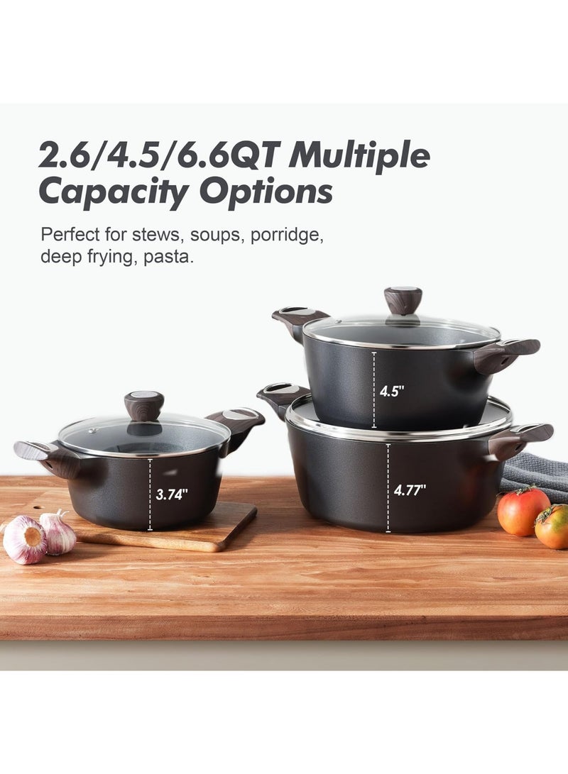 Nonstick Stock Pot with Lid, 4.5 QT Soup Pot Casserole Pot, Healthy Pasta Pot, Large Deep Cooking Pot, Big Sauce Pot Stew Pot, Induction Compatible, PFOA PFOS APEO Free, Black - Image 3