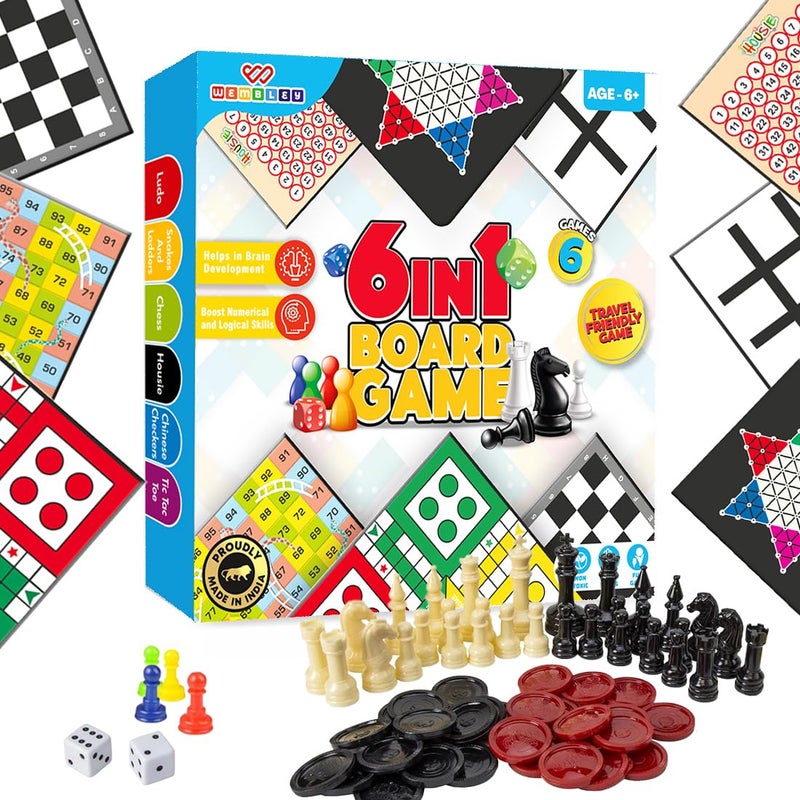Wembley 6 in 1 Classic Board Game for Kids & Adults | Ludo, Snake & Ladder, Chess, Checkers, Housie, Tic Tac Toe | Family Fun Travel Indoor Board Games Boost Decision Making Strategic Thinking - Image 1