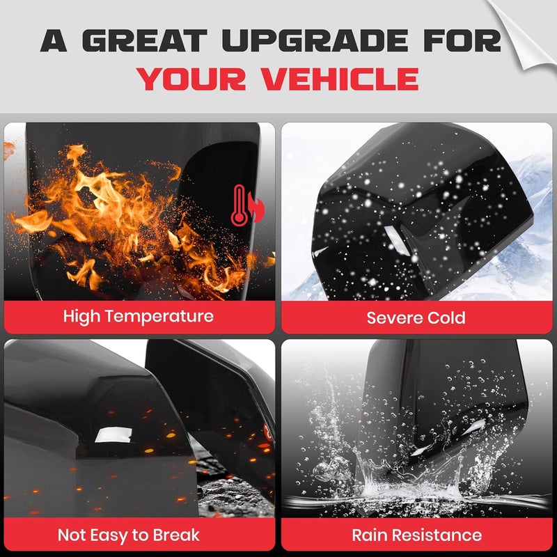 ECOTRIC Top Half Upper Driver/Passenger Side View Gloss Black Mirror Covers for 2015-2020 Ford F150 F-150 (Set of 2 Mirror Cover Replacement) - Image 4