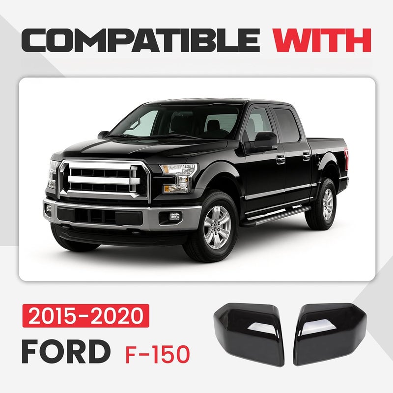 ECOTRIC Top Half Upper Driver/Passenger Side View Gloss Black Mirror Covers for 2015-2020 Ford F150 F-150 (Set of 2 Mirror Cover Replacement) - Image 2