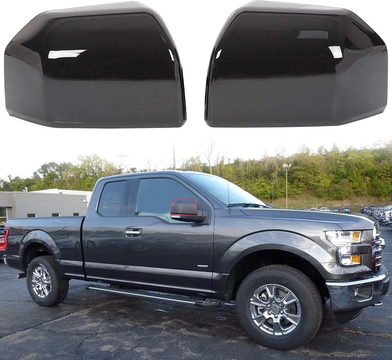 ECOTRIC Top Half Upper Driver/Passenger Side View Gloss Black Mirror Covers for 2015-2020 Ford F150 F-150 (Set of 2 Mirror Cover Replacement) - Image 1