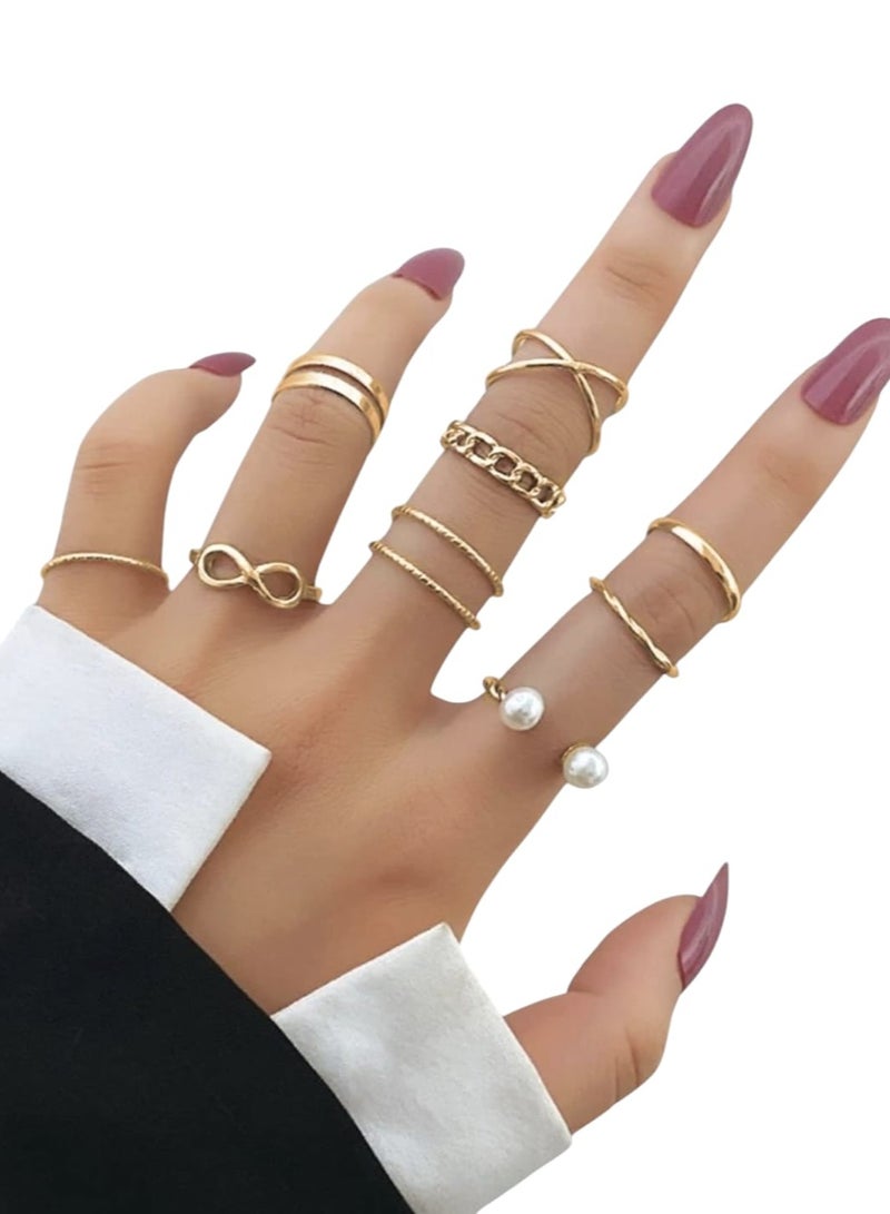 YUCCA Large Set of Rings Consisting of 9 Pieces, a Ring Decorated with Artificial Pearls - Image 1