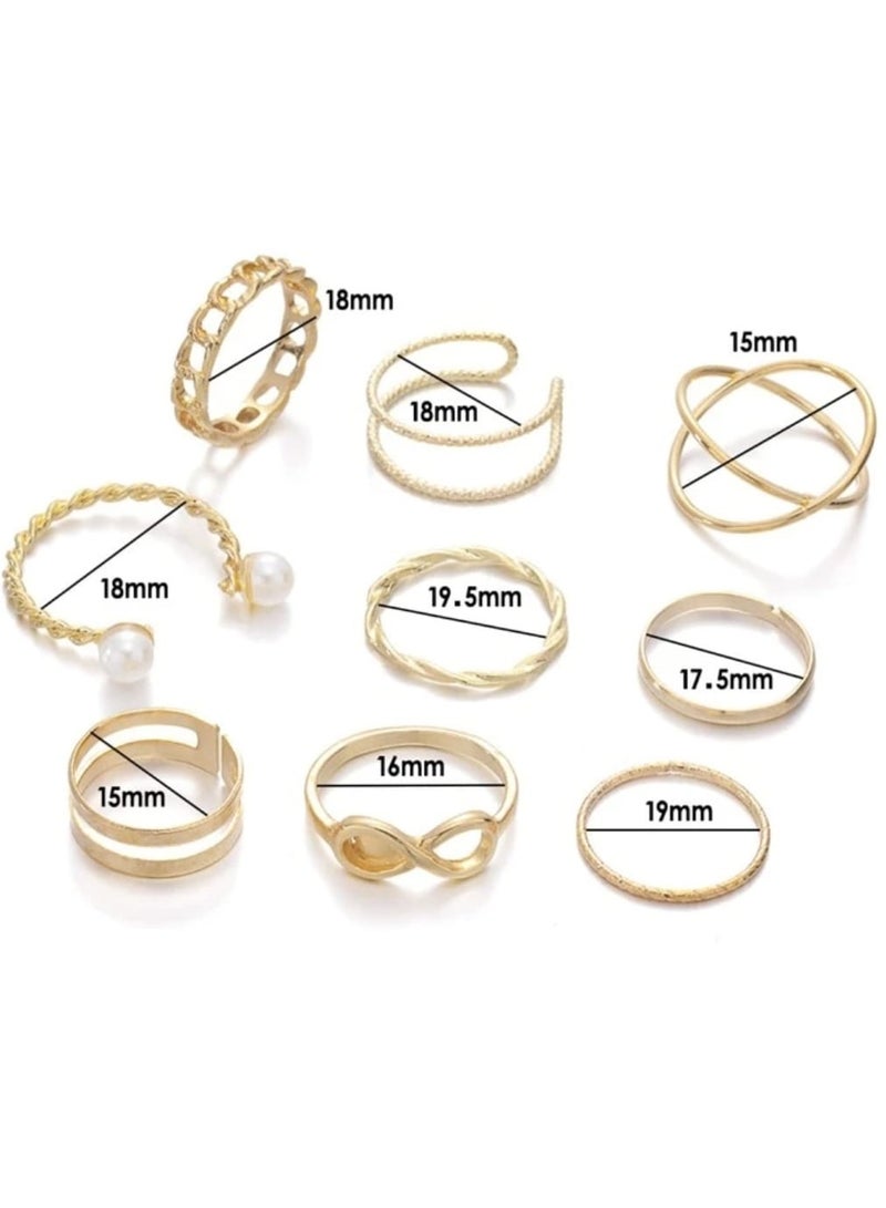 YUCCA Large Set of Rings Consisting of 9 Pieces, a Ring Decorated with Artificial Pearls - Image 2