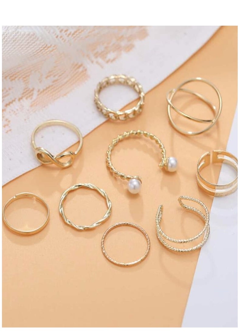 YUCCA Large Set of Rings Consisting of 9 Pieces, a Ring Decorated with Artificial Pearls - Image 4