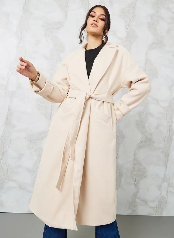 Styli Oversized Wool Like Midi Coat with Sleeve Tab