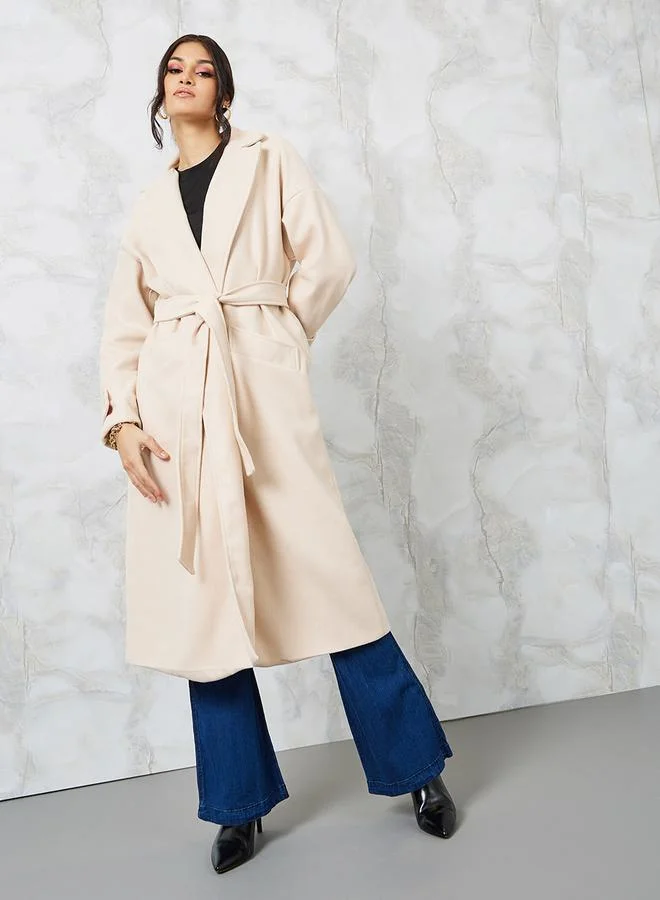 Styli Oversized Wool Like Midi Coat with Sleeve Tab