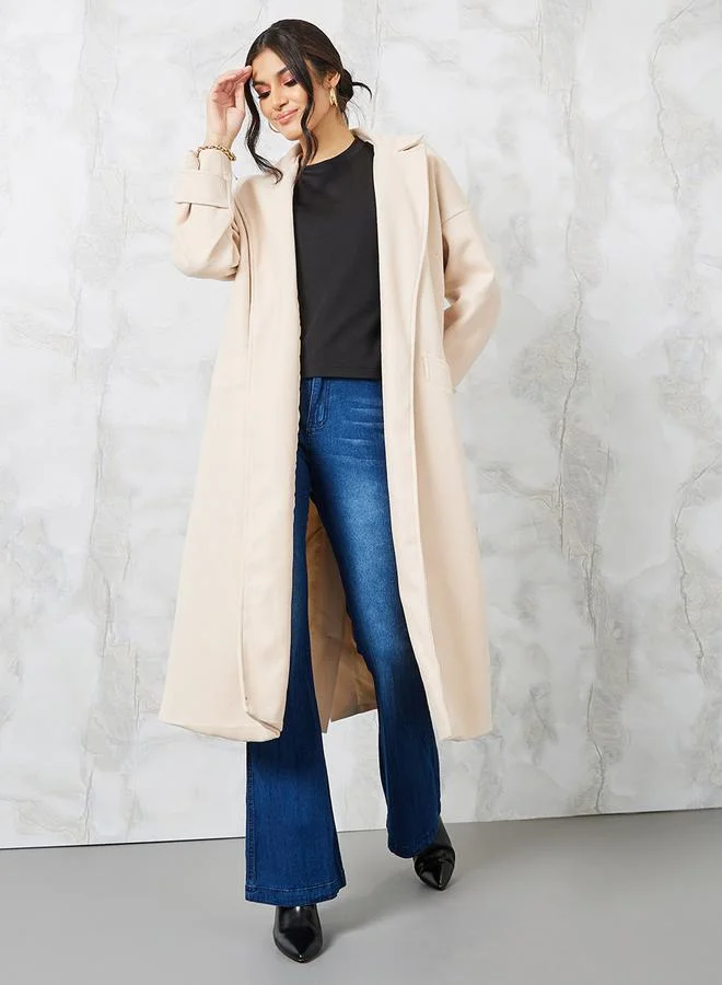 Styli Oversized Wool Like Midi Coat with Sleeve Tab