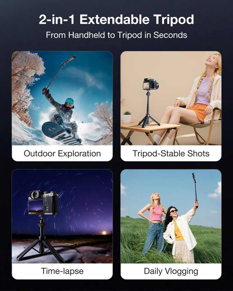 llano 16"/40cm Action Camera Tripod for DJI Osmo Pocket 4/3, Insta360 X5 X4 X3, Gopro Hero13/12, Extendable Mini Tripod with 1/4'' Screw, Small Selfie Stick for Sony, Canon, 360° Ball Head, Black - Image 5