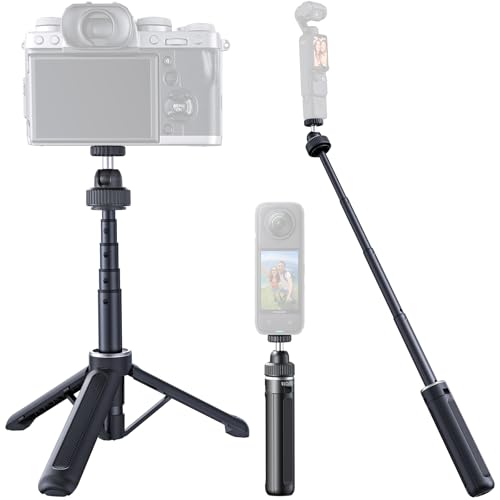 llano 16"/40cm Action Camera Tripod for DJI Osmo Pocket 4/3, Insta360 X5 X4 X3, Gopro Hero13/12, Extendable Mini Tripod with 1/4'' Screw, Small Selfie Stick for Sony, Canon, 360° Ball Head, Black - Image 1