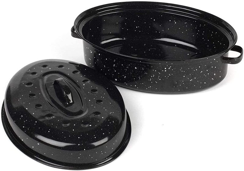 DIMESHY 16Inch Roasting Pan, Enamel on Steel, Black Covered Oval Roaster Pan with Lid, Medium Cookware for Turkey, Small Chicken, Roast Baking Pan. - Image 5