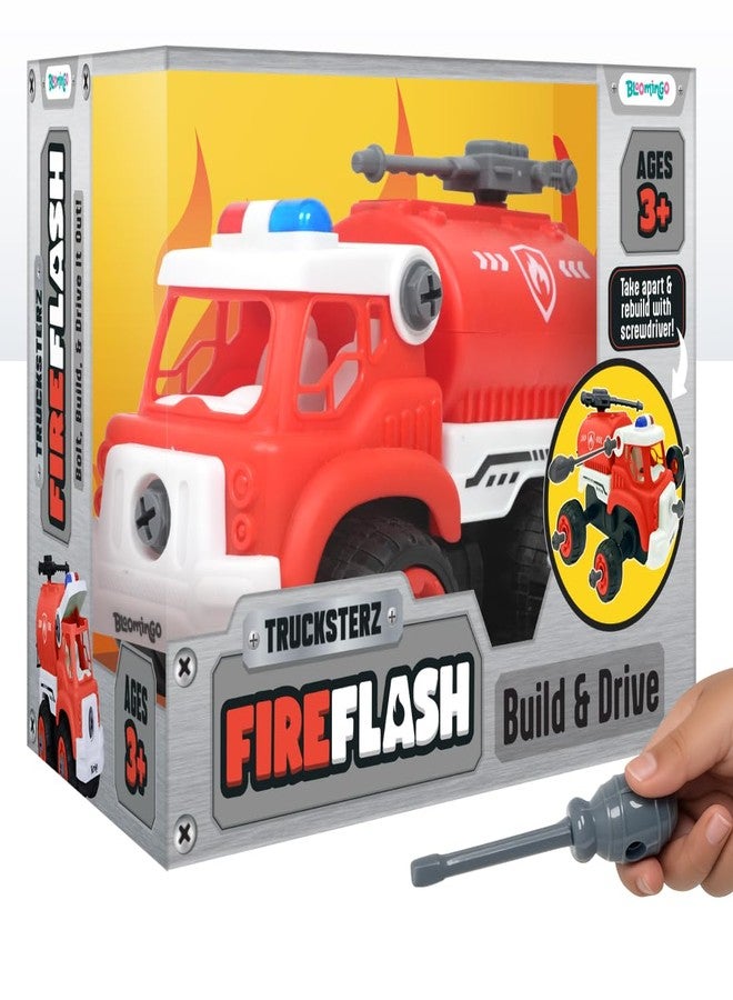 Bloomingo Trucksterz Fireflash Take Apart Fire Truck Toy | Swiveling Water Cannon | STEM Construction Building Set | Builds Fine Motor Skills | Toy Screwdriver Included | for Boys Ages 3+ - Image 1