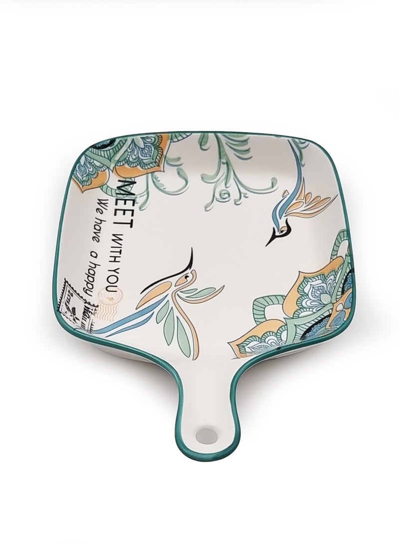 Square Dinner Plate With Decorative Side Handles Made Of Ceramic - Image 1