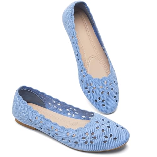 BABUDOG Mesh Ballet Flats Shoes for WomenWomens Flats Dressy ComfortableWomens Dress Shoes with Flower EyeletsSlip on Casual Walking FlatsBlue 08 - Image 1
