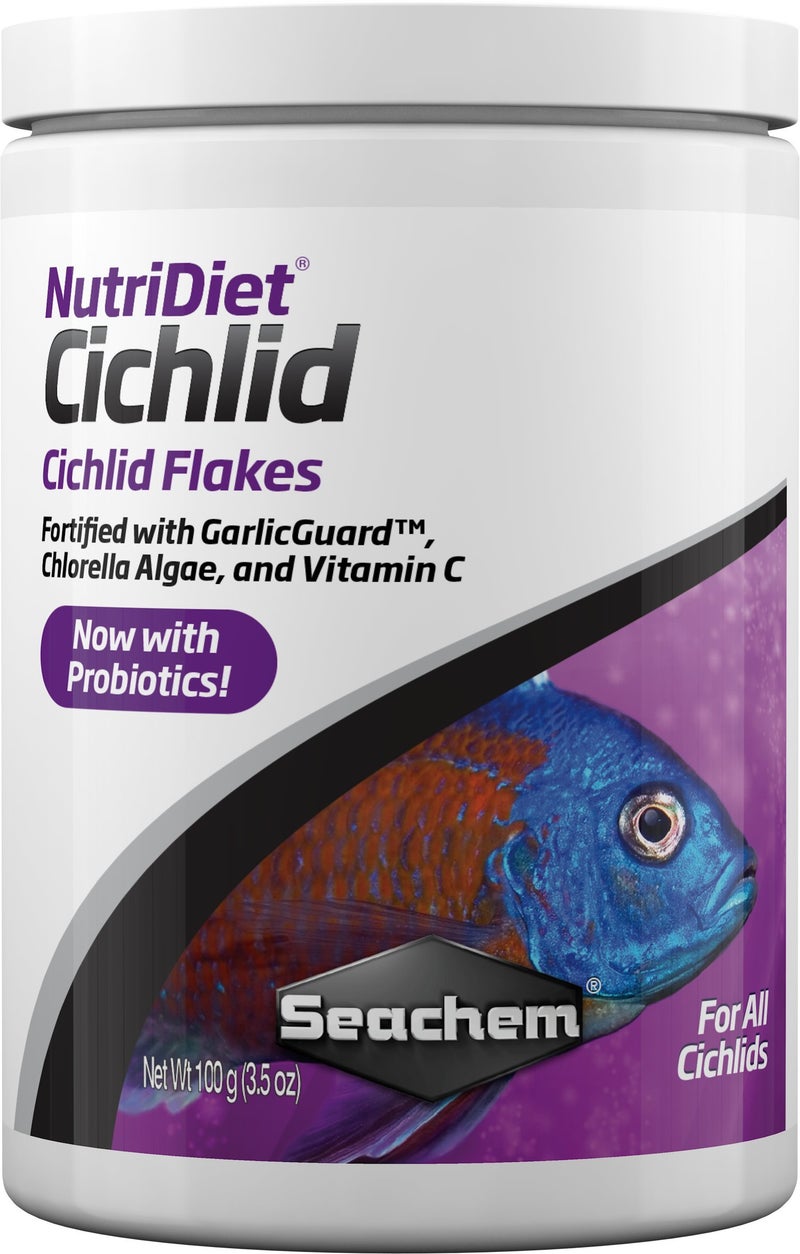 Seachem NutriDiet Cichlid Fish Flakes - Probiotic Formula with GarlicGuard 100g , 3.52 Ounce (Pack of 1)