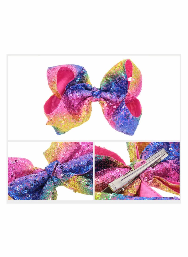 سيوسي فيونكات شعر للبنات ، أقواس كبيرة من الترتر مقاس 8 بوصات ، مشابك شعر ، ملحقات مشابك شعر للنساء والمراهقات والبنات والأطفال (قوس قزح) - Image 4