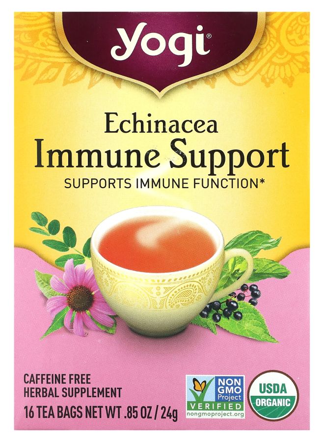 Yogi Tea إشنسا دعم المناعة خالي من الكافيين 16 كيس شاي 0.85 أونصة (24 غ)