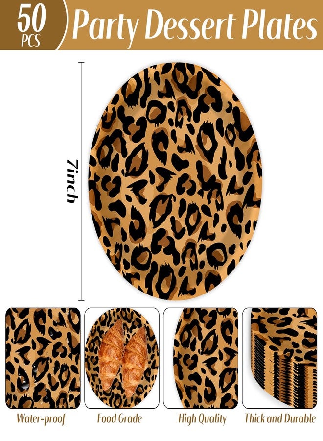 HiEnjoin 50PCS Leopard Paper Plates, Disposable Jungle Cheetah Print Dessert Plates Leopard Print Lunch Tableware Party Supplies for Birthday, Baby Shower and Jungle Themed Party - Image 2