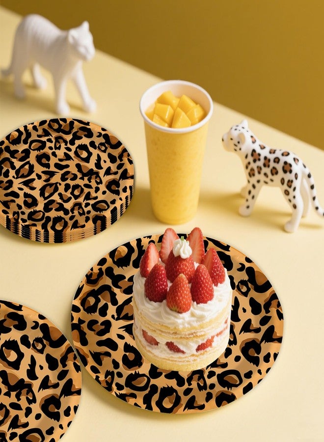 HiEnjoin 50PCS Leopard Paper Plates, Disposable Jungle Cheetah Print Dessert Plates Leopard Print Lunch Tableware Party Supplies for Birthday, Baby Shower and Jungle Themed Party - Image 3
