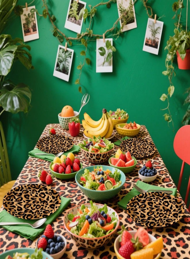 HiEnjoin 50PCS Leopard Paper Plates, Disposable Jungle Cheetah Print Dessert Plates Leopard Print Lunch Tableware Party Supplies for Birthday, Baby Shower and Jungle Themed Party - Image 5