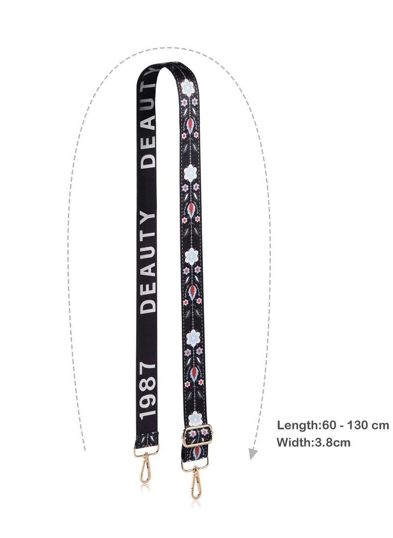 SYOSI - Crossbody Replacement Shoulder Strap Adjustable 2-Piece Handbag with Guitar Style Stripe Replacement Belt (Black And White Floral Style, 1.5 Inches) - Image 1