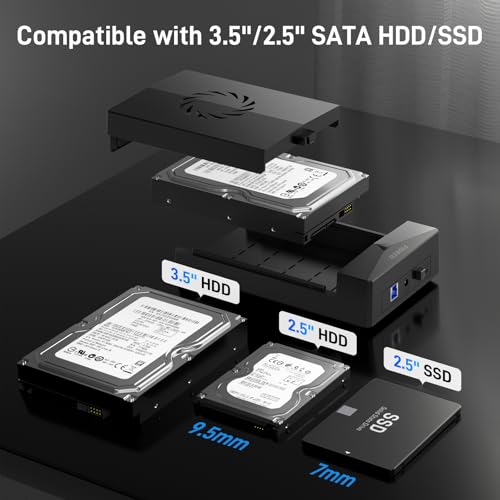 FIDECO Hard Drive Enclosure, USB 3.0 to SATA Hard Drive Docking Station for 3.5 or 2.5 inch SATA HDD SSD with Cooling Fan, 12V Power Adapter Included, Support UASP - Image 4