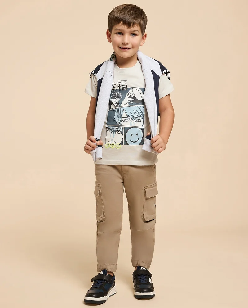 أر أند بي Printed T-Shirt with Crew Neck and Short Sleeves
