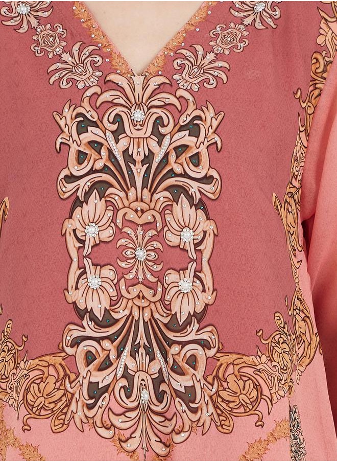 Maxim Creation Damask Print Studded Georgette Kaftan by Styli  - Image 4