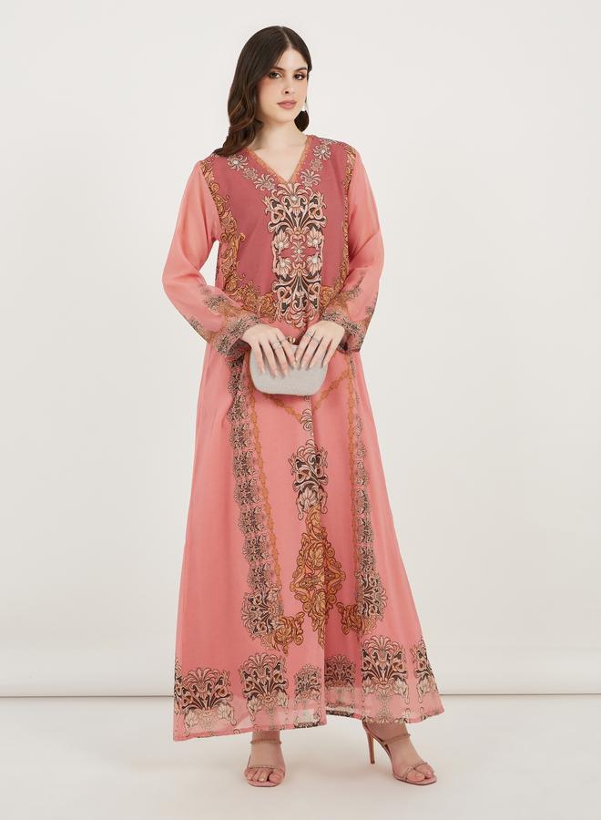 Take Two Damask Print Studded Georgette Kaftan - Image 3