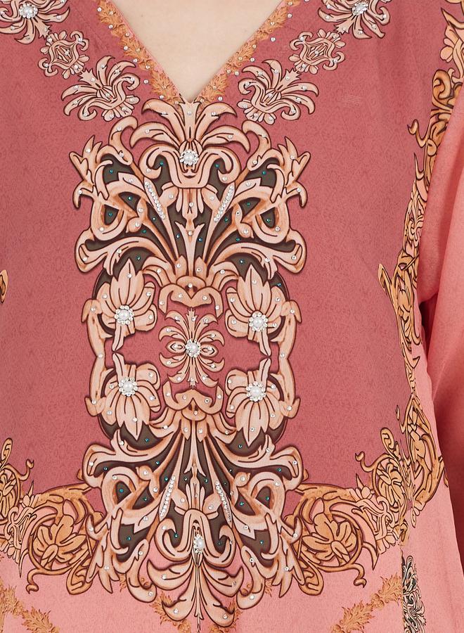 Take Two Damask Print Studded Georgette Kaftan - Image 4