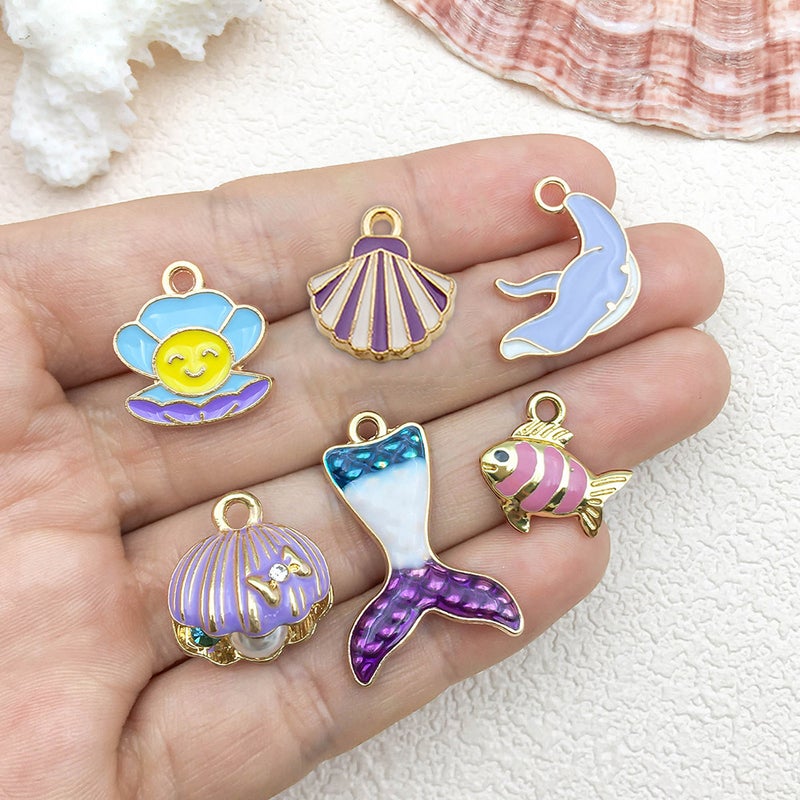 Purple DIY Zinc Alloy Drop Oil Pendant – Marine Series Starfish Conch for Jewelry Making - Image 3