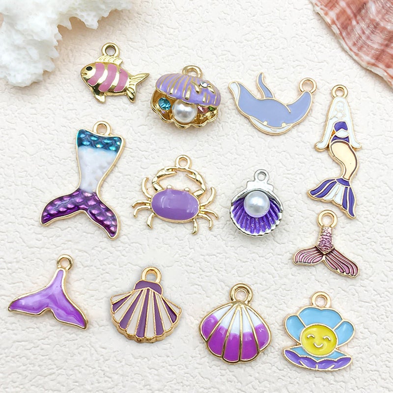 Purple DIY Zinc Alloy Drop Oil Pendant – Marine Series Starfish Conch for Jewelry Making - Image 5