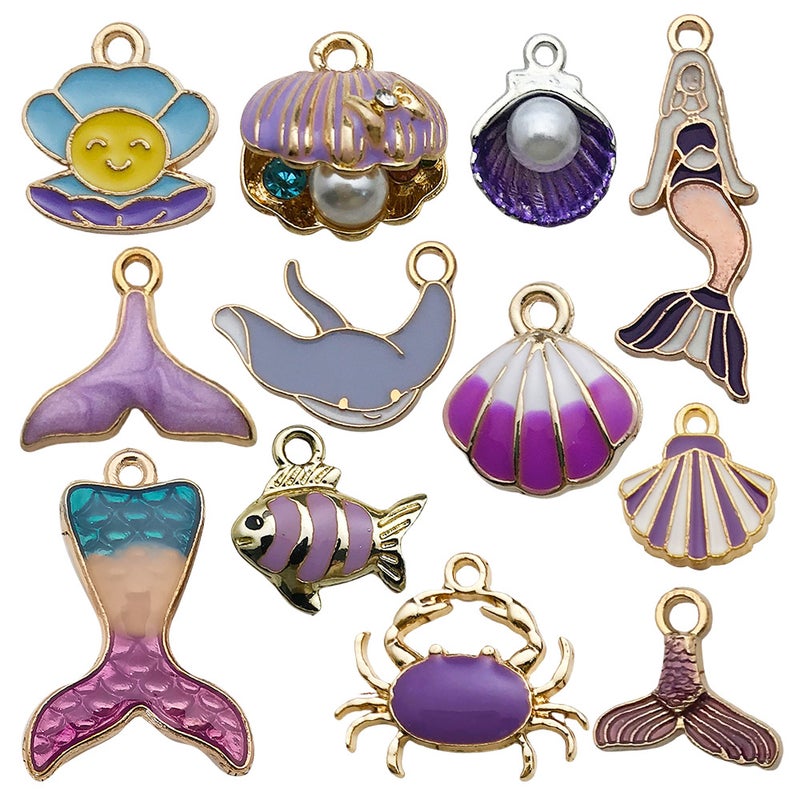 Purple DIY Zinc Alloy Drop Oil Pendant – Marine Series Starfish Conch for Jewelry Making - Image 2