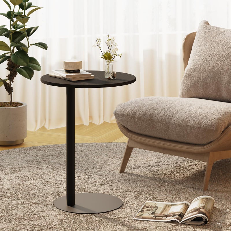 Katrawu C Shaped End Table, Round Side Table, Small Drink Tv Tray Table for Small Spaces,Modern Accent Nightstand with Metal Leg for Living Room, Bedroom, Corners, and Office(Black) - Image 5