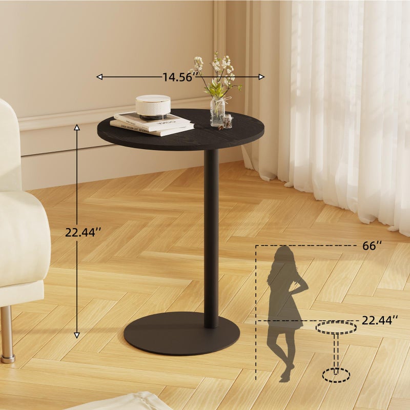 Katrawu C Shaped End Table, Round Side Table, Small Drink Tv Tray Table for Small Spaces,Modern Accent Nightstand with Metal Leg for Living Room, Bedroom, Corners, and Office(Black) - Image 3