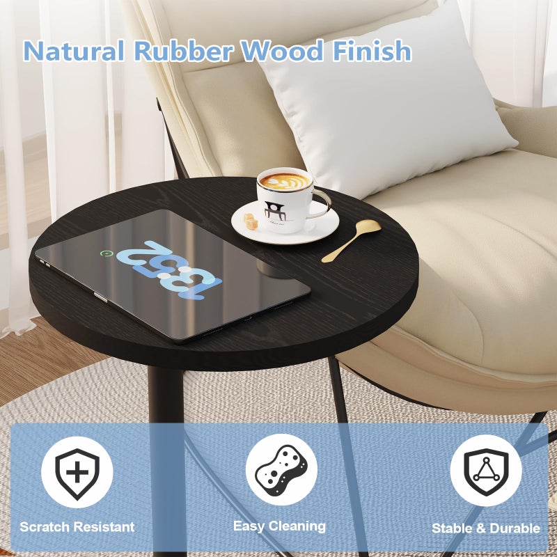 Katrawu C Shaped End Table, Round Side Table, Small Drink Tv Tray Table for Small Spaces,Modern Accent Nightstand with Metal Leg for Living Room, Bedroom, Corners, and Office(Black) - Image 4