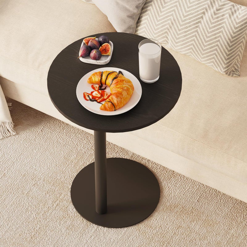 Katrawu C Shaped End Table, Round Side Table, Small Drink Tv Tray Table for Small Spaces,Modern Accent Nightstand with Metal Leg for Living Room, Bedroom, Corners, and Office(Black) - Image 2