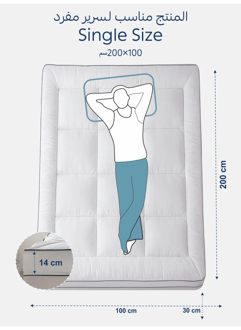 Donetella Mattress Topper 100% Cotton Single-size 100x200 cm –1500 GSM Down Alternative Fill, 14 cm Thick, Fits Up to 30 cm Deep, Oeko Tex Certified