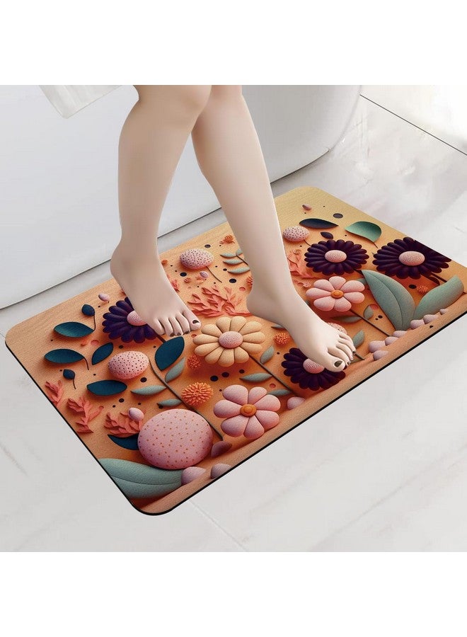 SITTELLA® 2 Pieces Anti-Skid Water Soaking 3D Flower Print Bathroom Mat, Water Absorbent Mat (40x60cm) (Orange Flower Print) - Image 1