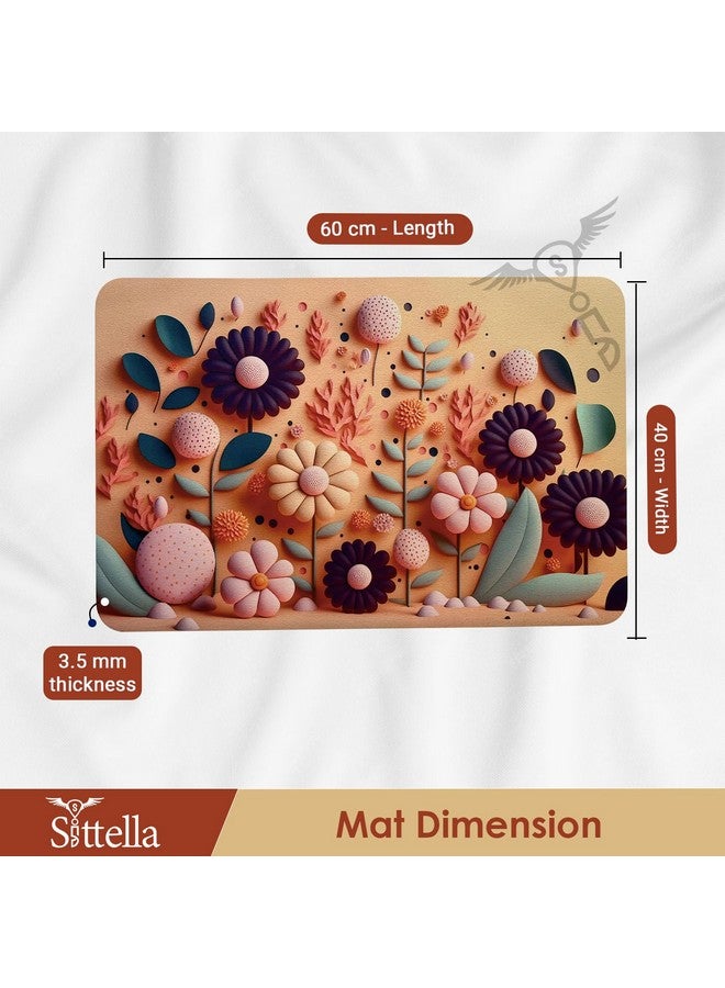 SITTELLA® 2 Pieces Anti-Skid Water Soaking 3D Flower Print Bathroom Mat, Water Absorbent Mat (40x60cm) (Orange Flower Print) - Image 2