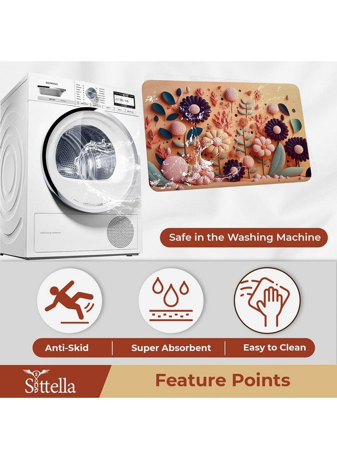 SITTELLA® 2 Pieces Anti-Skid Water Soaking 3D Flower Print Bathroom Mat, Water Absorbent Mat (40x60cm) (Orange Flower Print) - Image 4