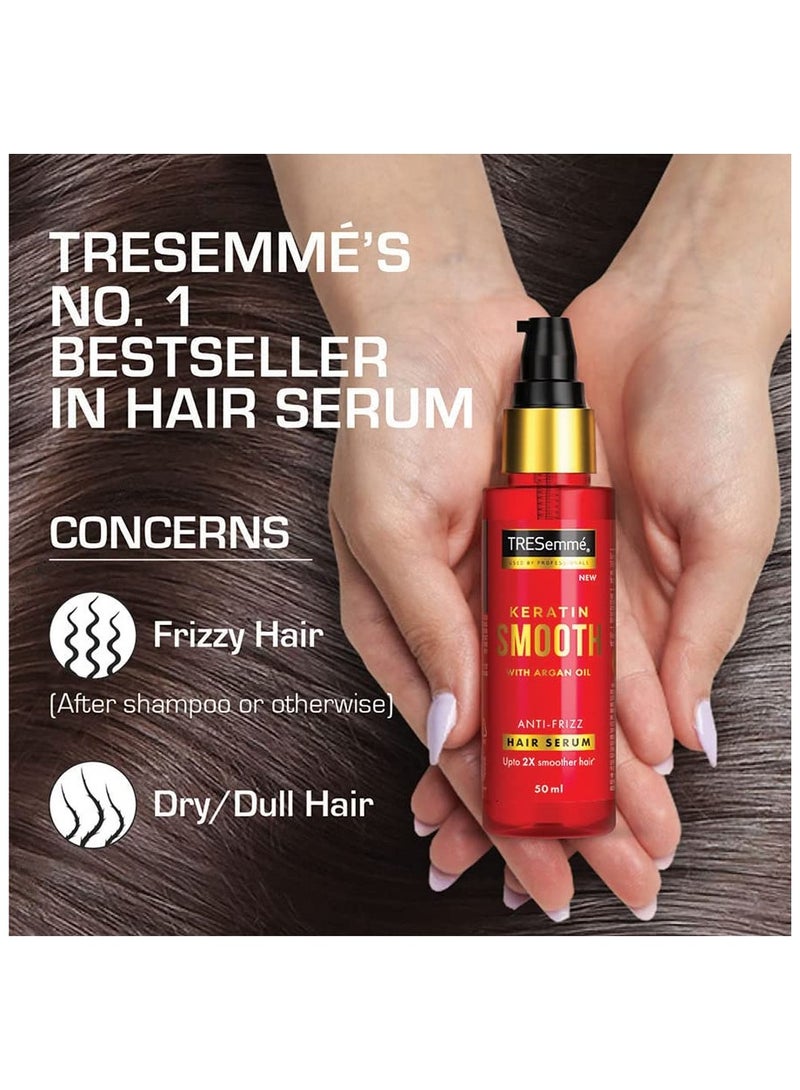TRESemmé Tresemme Keratin Smooth Anti-Frizz Hair Serum 50ml with Argan Oil, for 2X Smoother Hair and Long Lasting Frizz control upto 48H even in 80% humidity - Image 3